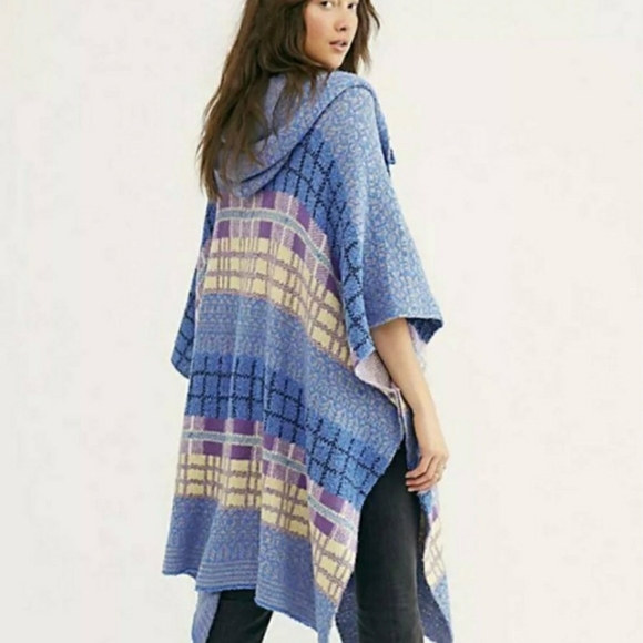 Free People Sweater Poncho Hooded Cardigan Multicolor Oversized Slouchy Soft OS - Picture 15 of 15